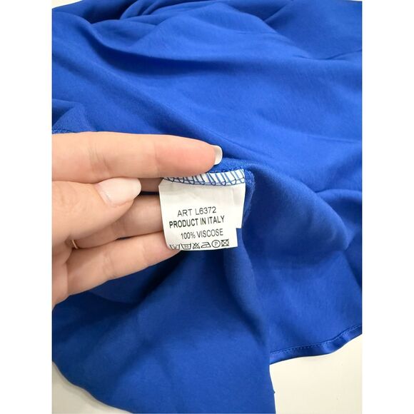 Bognar Blu Womens Blue Solid Satin Ruffle Long Sleeve A-Line Dress Size Large - Picture 6 of 6